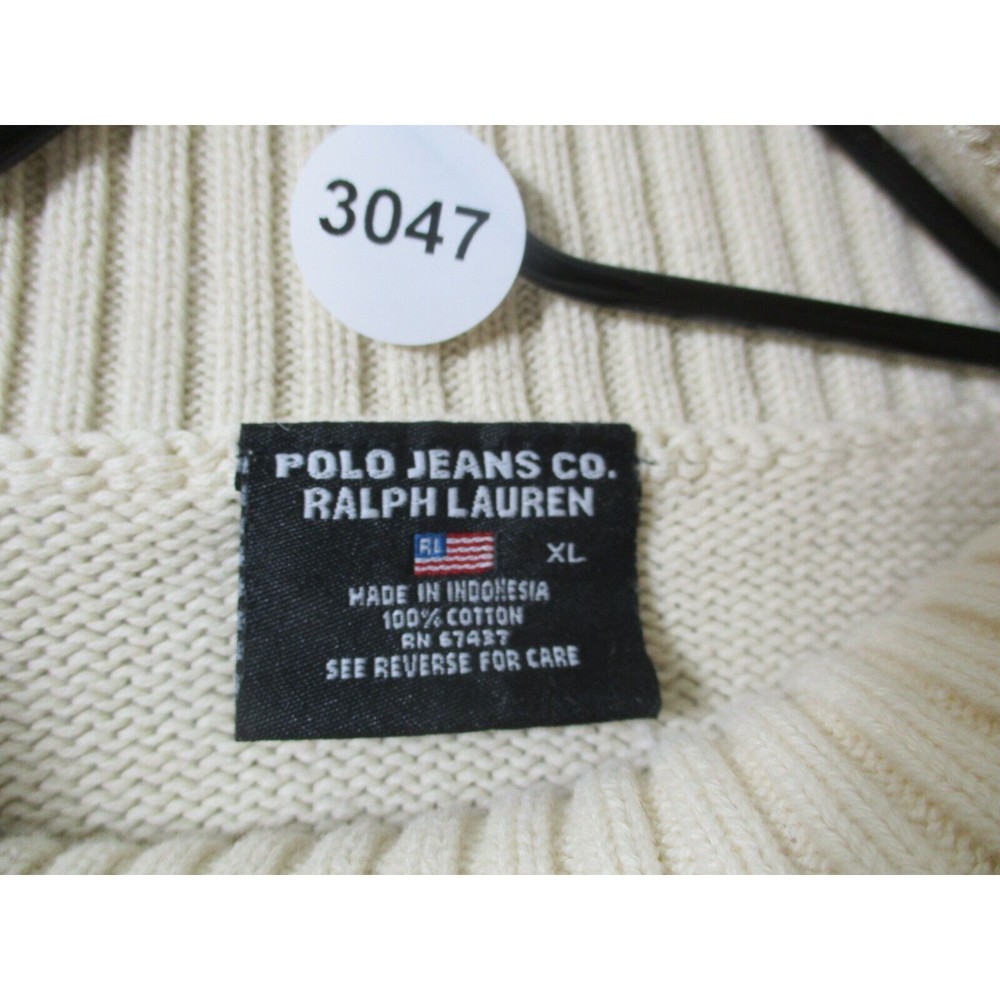 ⛔️ VTG POLO JEANS CO RALPH LAUREN Sweater Men XLarge Flag USA Knit 90s Logo Mock - Picture 3 of 10